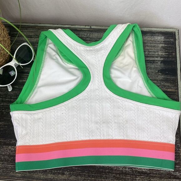 Beach Riot White Green & Pink Preppy Knit Racerback Crop Top M - Picture 5 of 7